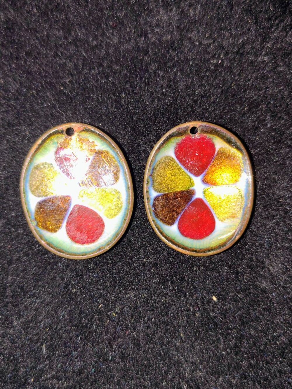 Vintage Hogan Bolas Enamel-on-Copper Earring Components – Mid‑Century Modern – 1